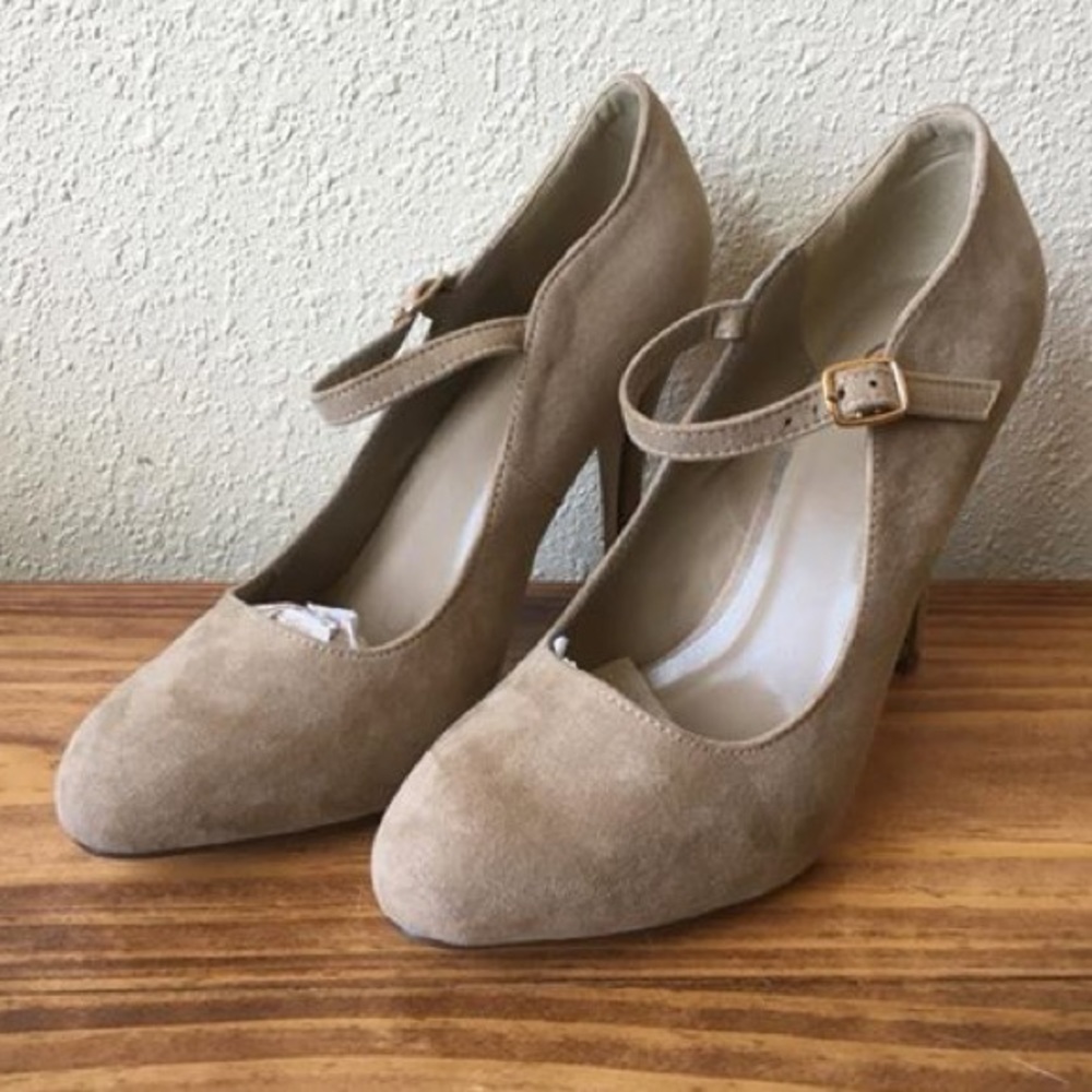 Beige Suede Mary Jane heels